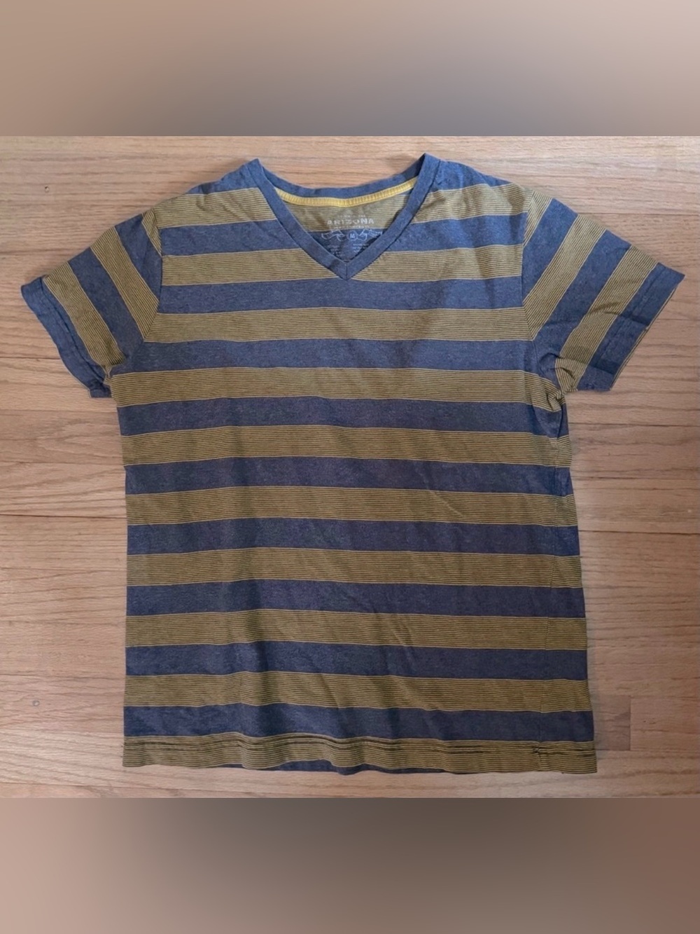 Striped V-Neck Men's Shirt - Gray and Yellow
